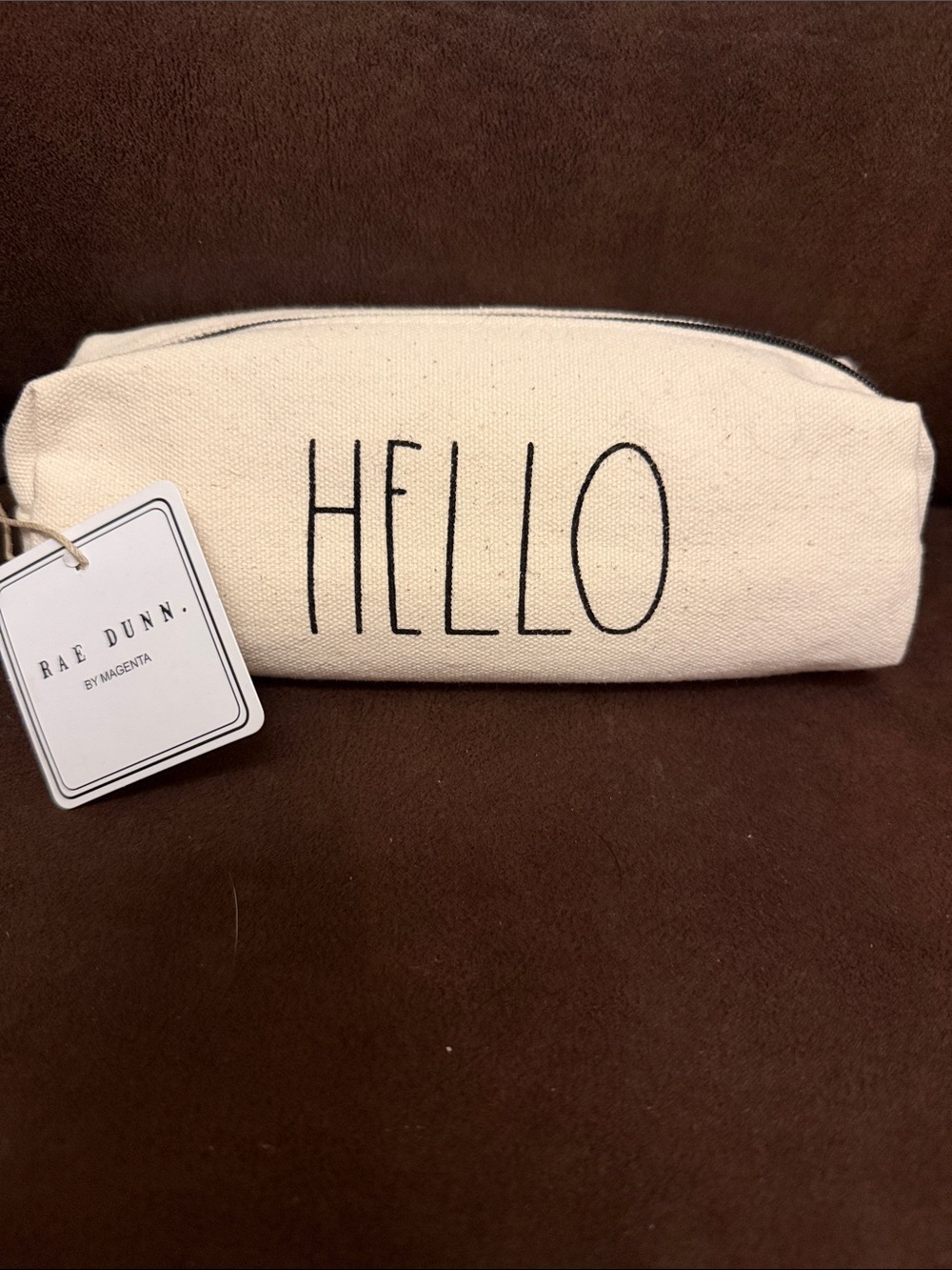 Rae Dunn Cream Canvas Pouch with HELLO Print